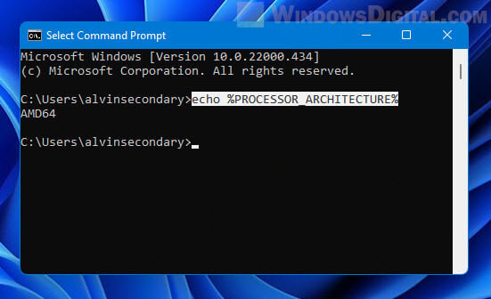 Check 64 32 bit or ARM Windows 11 CMD