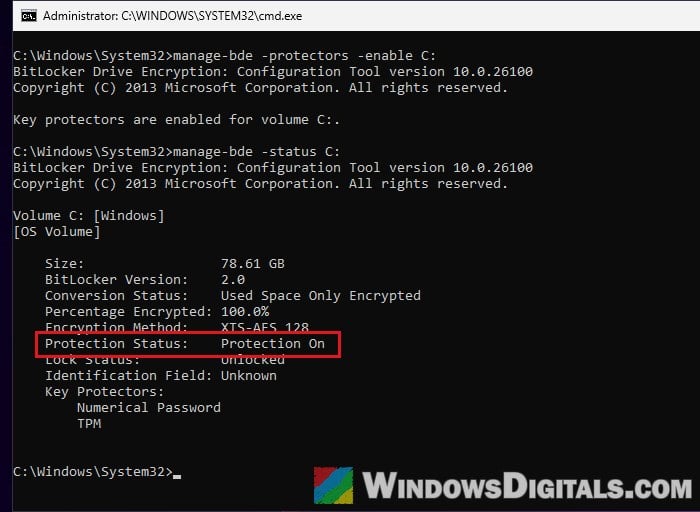 Check BitLocker Protection Status manage-bde Windows 11