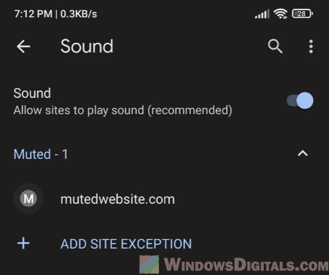 Check Chrome sound mute settings on Android