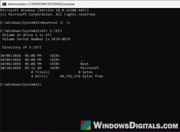 Check EFI System Partition folders and free space Windows 11