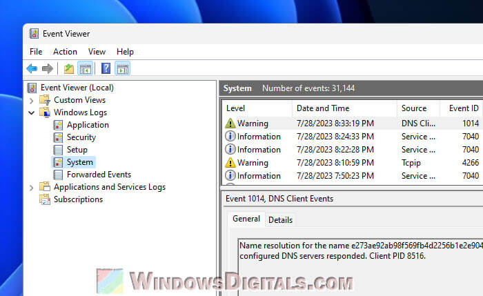 Check Event Viewer Netsh in Windows 11