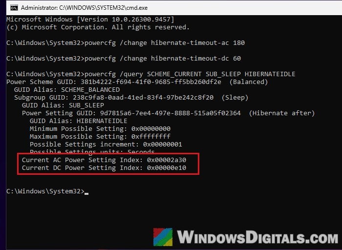 Check Hibernate after value with powercfg query Windows 11
