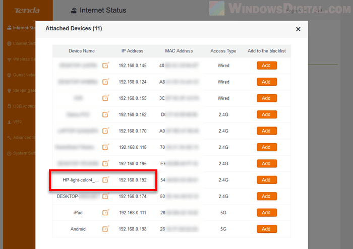 Check Printer's IP address via Router