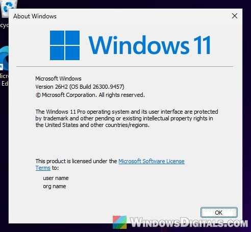 Check Windows 11 version 26H2 winver