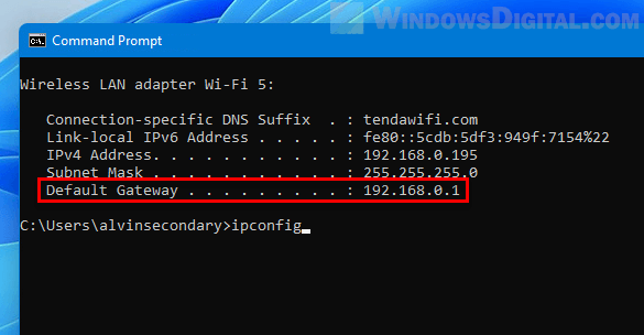 Check default gateway IP address of local network