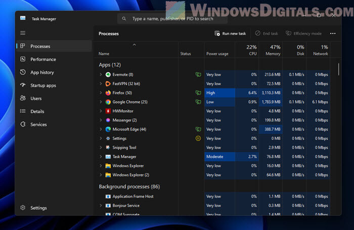 Check for high resource consuming processes in Windows 11