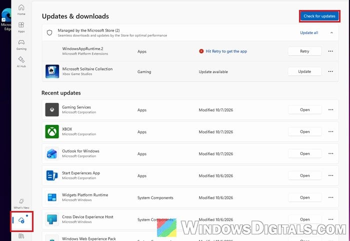 Check for updates in Microsoft Store Downloads Windows 11