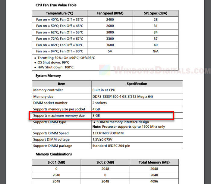 Check how much RAM your laptop can support through user manual
