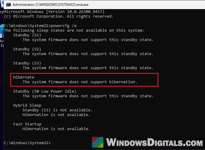 Check if hibernate is available powercfg a Windows 11