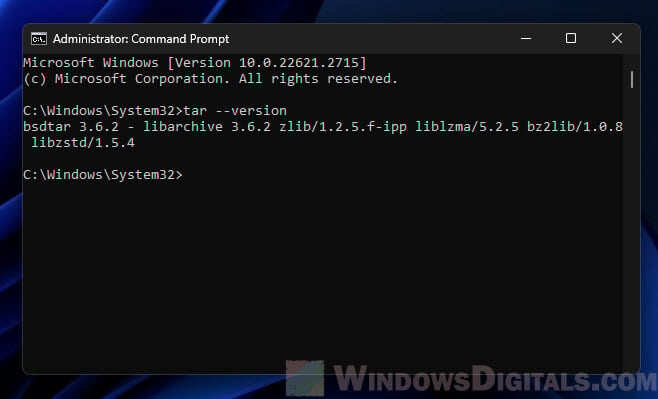 Check if tar is installed CMD Windows 11