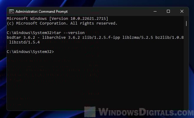 Check if tar is installed CMD Windows 11