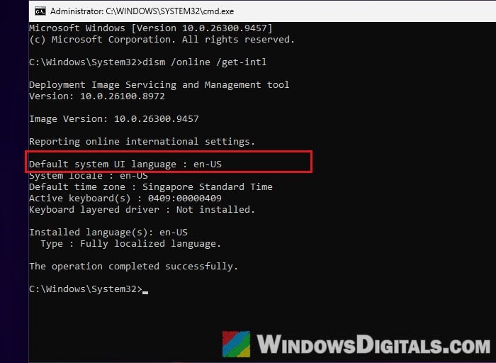 Check installed Windows 11 language with DISM get-intl