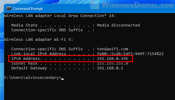 Check local IP address of computer Windows 11