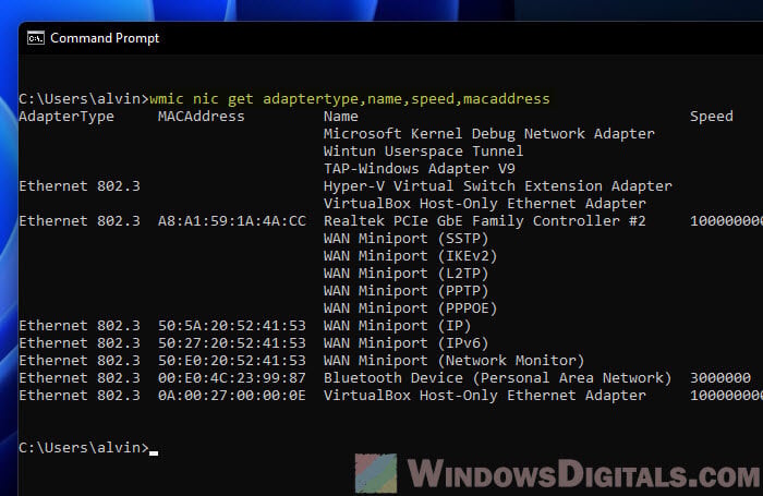 Check network adapter model and manufacturer using WMIC in CMD