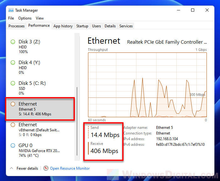 Check network usage in Windows 11