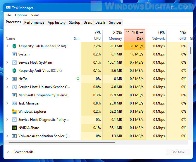 Check processes in Task Manager Windows 11