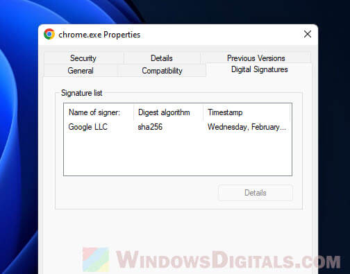Check program digital signatures Windows 11
