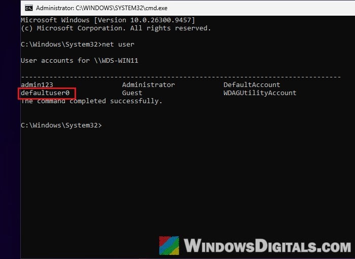 Check user accounts with net user command Windows 11