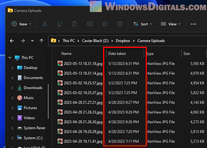 Check when a photo was taken Windows 11