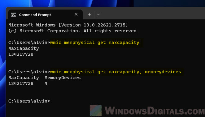 Checking how much RAM your laptop can support via Windows CMD