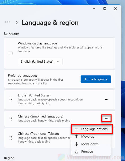 Chinese language options Windows 11