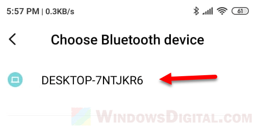 Choose a Bluetooth device Android to PC