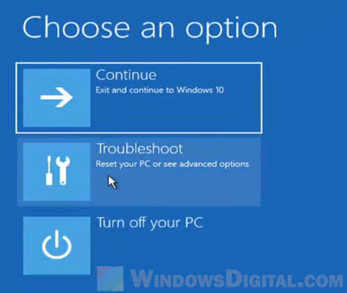 Choose an option Troubleshoot