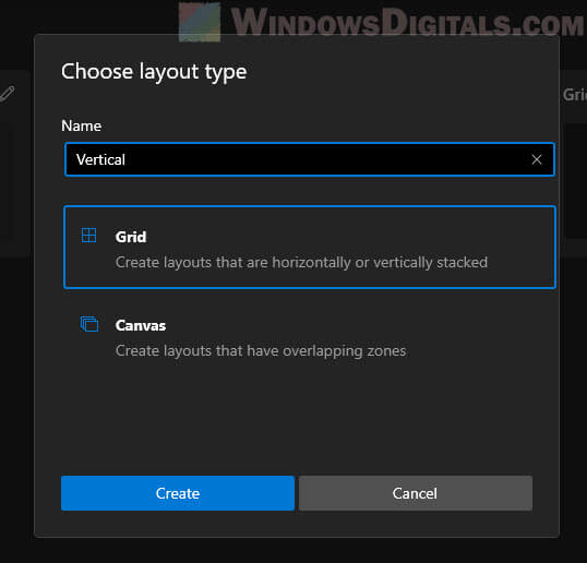 Choose layout type Grid