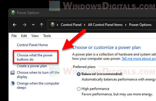 Choose what the power buttons do Windows 11