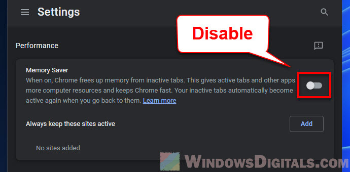 Chrome Memory Saver Option
