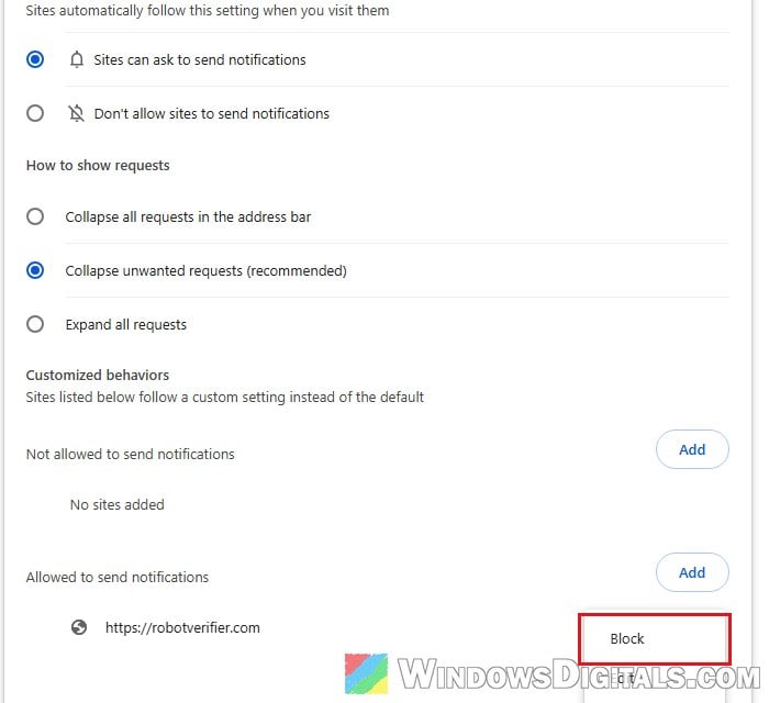 Chrome block site notifications Windows 11