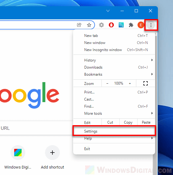 Chrome settings