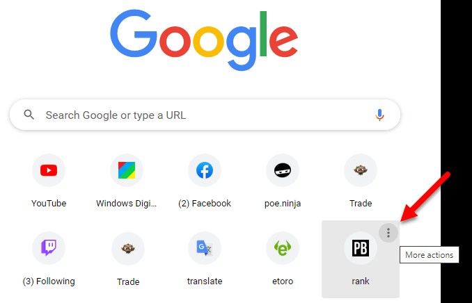 Chrome shortcut more actions
