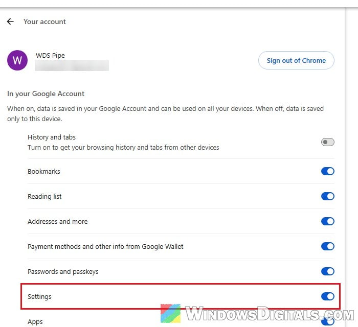 Chrome sync settings Google account Windows 11