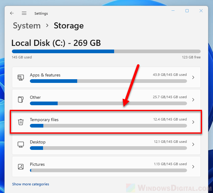 Clean temporary files in Windows 11