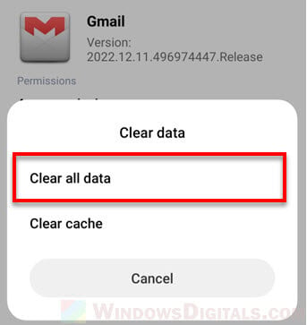 Clear Gmail data and cache