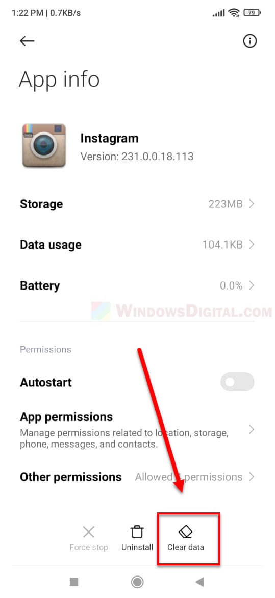 Clear Instagram cache data