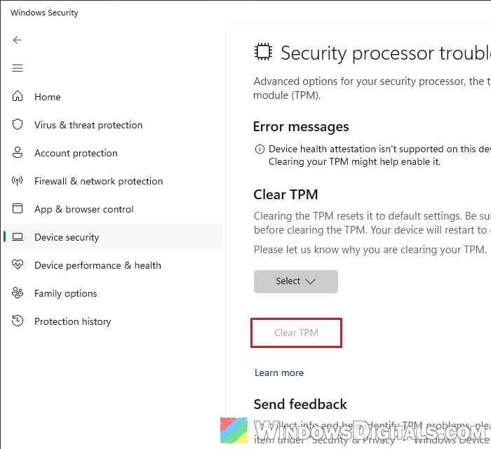 Clear TPM Security processor troubleshooting Windows 11