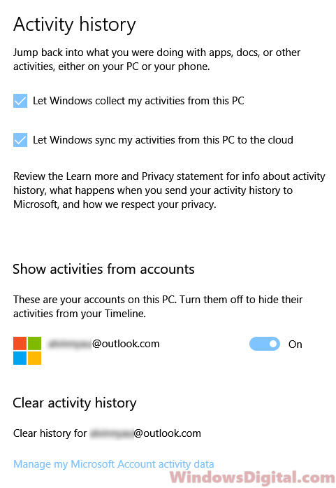Clear Button in Activity History is Missing in Windows 11/10