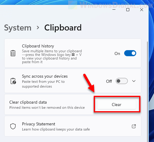 Clear clipboard data Windows 11