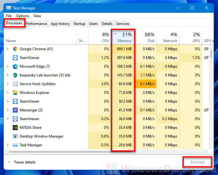 Clear memory cache Windows 11