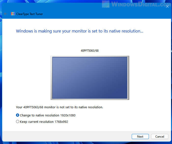 ClearType Change to native resolution Windows 11