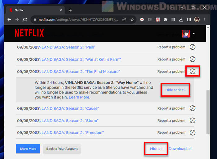 Clearing a profile's watch history on Netflix