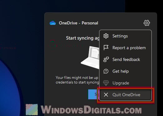 Close OneDrive Windows 11