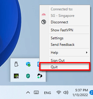 Close VPN connection in Windows 11