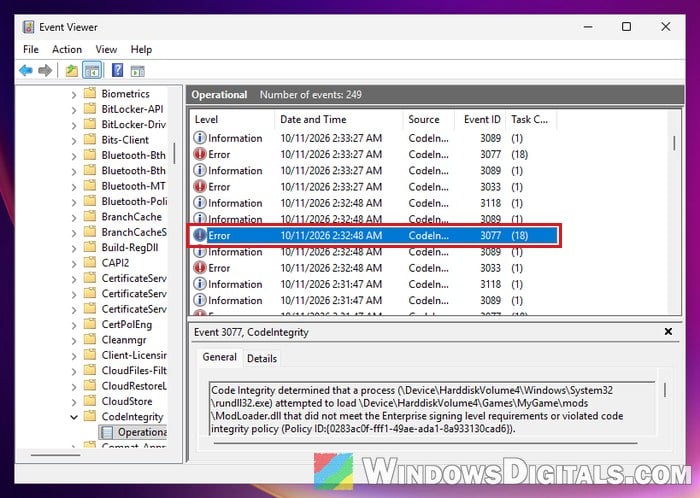 CodeIntegrity Operational log Event Viewer Windows 11
