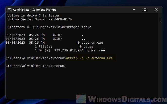 Command line to unhide virus or malware files