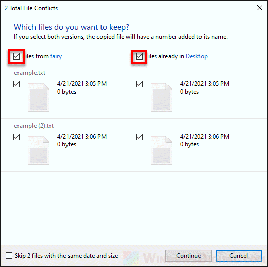 Compare info for both files missing Windows 10