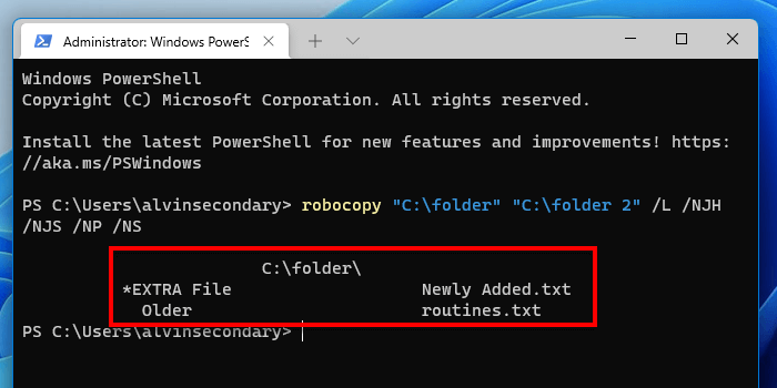 Compare two folders using Command Prompt