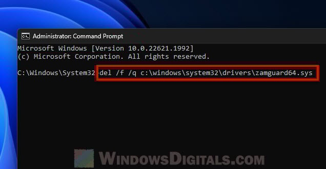 Completely remove zamguard64.sys